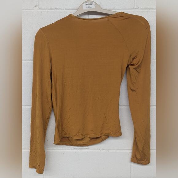 Rtr Lapointe Sz10 Asymmetrical Ruched Top Brown Jersey Long Sleeves Stretch gold - Picture 6 of 7